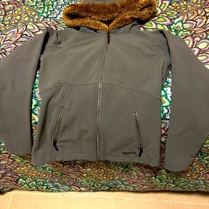 Worn once marmot jacket wind rain resistant super soft warm hood